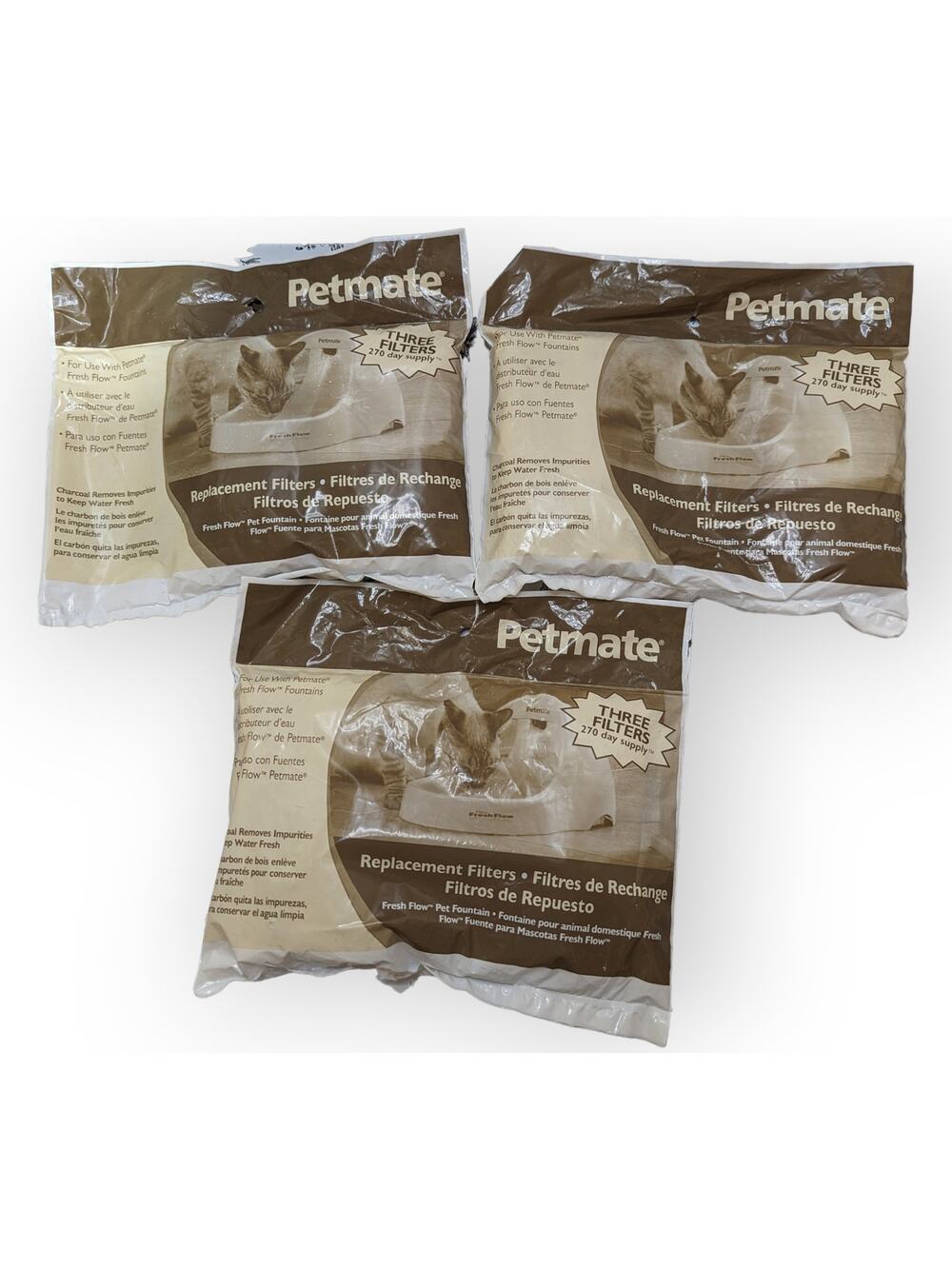 NWT Petmate Fresh Flow Pet Fountain Unbendable Replacement Filters 3-3 Packs